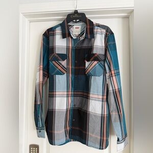 Levi's Men’s Teal Black White and Orange Plaid Button-Up Shirt